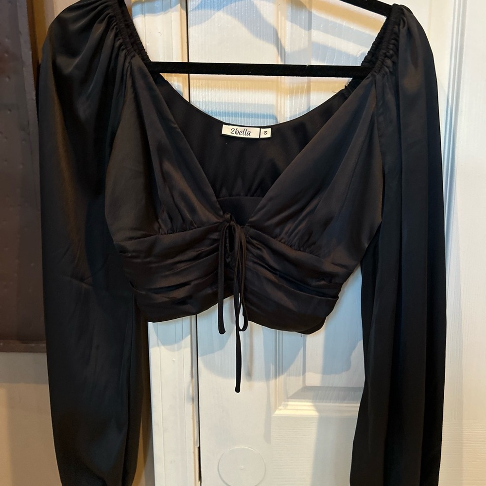 Black Ruched cropped Women's Top